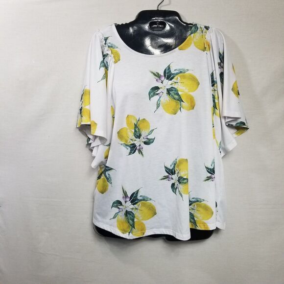 Astrologie Botanical Lemon Print Top Flutter Short Sleeve Women's Size Large - Picture 9 of 14